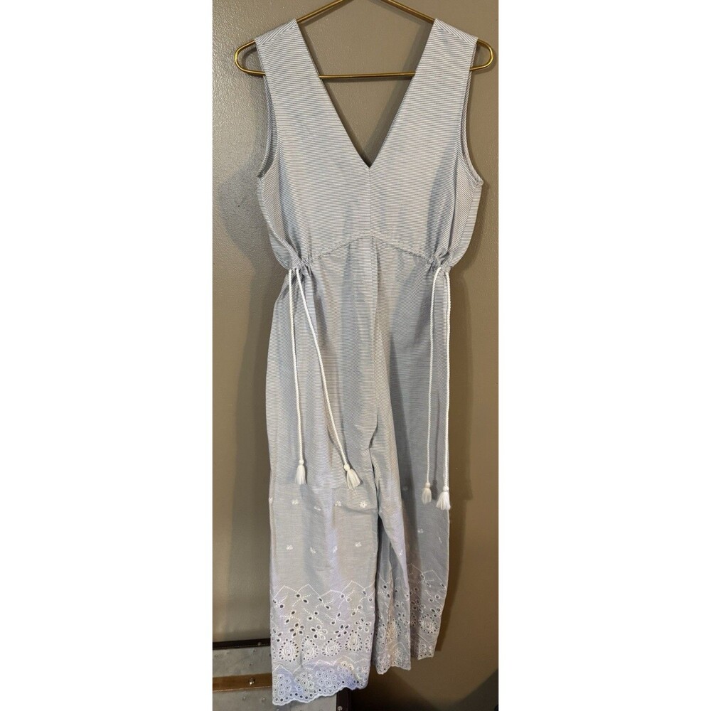 ASOS Designs Women’s Wide Leg Jumpsuit Size 6 Seersucker Tie Waist Eyelet Cuffs